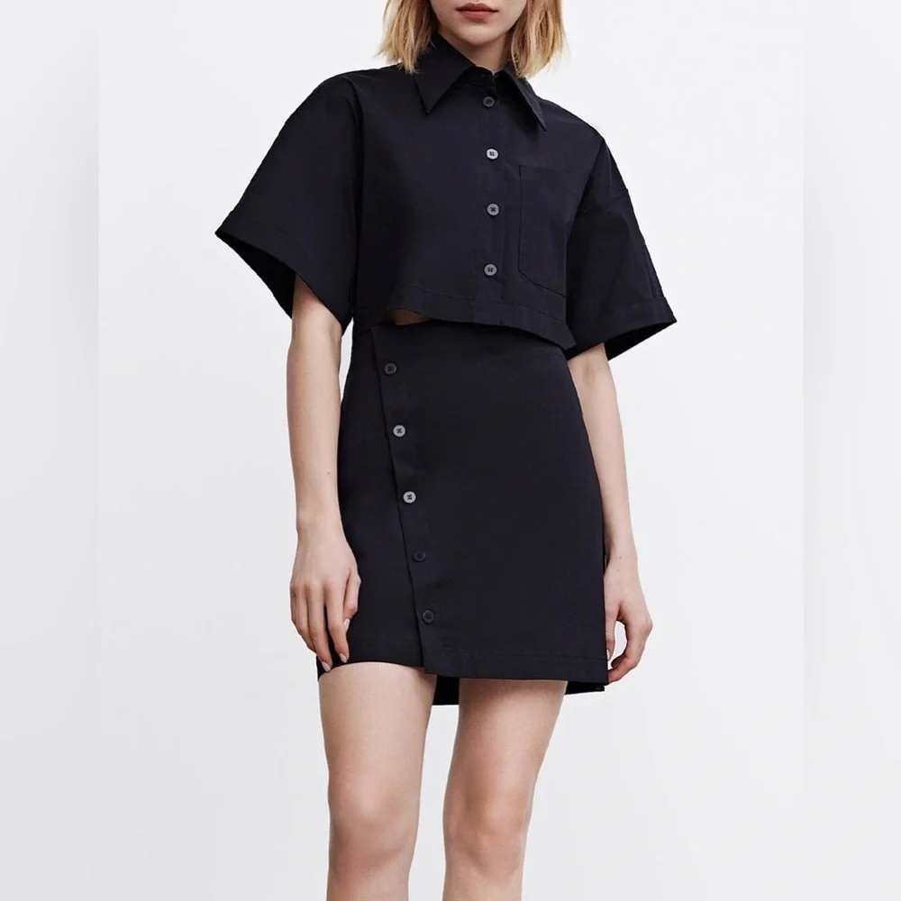 Urban Revivo Black Cutout Mini Shirt Dress Short Sleeve WV31S7DX2000 US 4